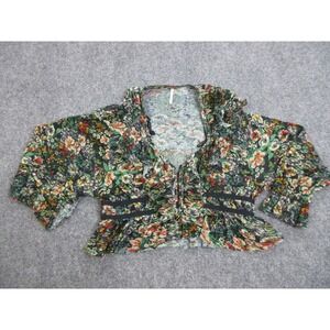 Free People Shirt Womens Extra‎ Small Green Rudi Ruffle In Night Garden Ladies